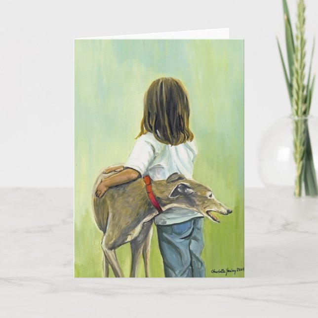 Cartão "Girl with Greyhound" Dog Art Greeting Card (Frente)