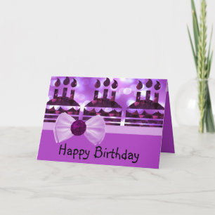 Cartão Girlie Bokeh Birthday Cake Gemstone