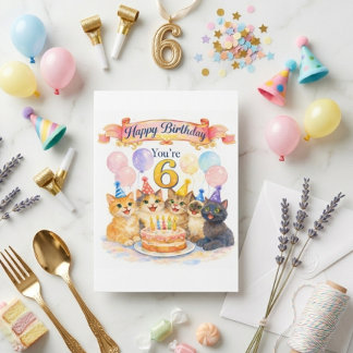 Cartão  Girls Whimsical 6th Birthday Card 