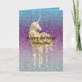 Cartão Girly Aqua Purple Mint Pink Glitter ombre Unicorn