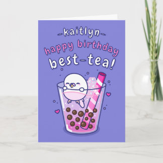 Cartão Girly Bubble Tea Cartoon Melhor Amigo Aniversário