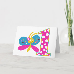 Cartão Girly Butterfly Primeiro Aniversário