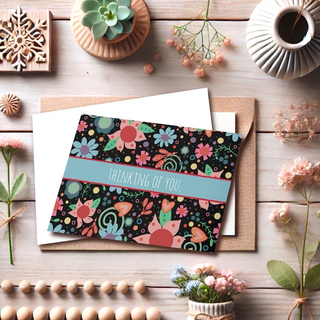 Cartão Girly Flowers Black Inspirivity Notecard (Criador carregado)