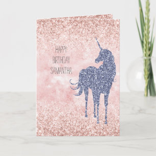 Cartão Girly Glam Blush Pink Purple Unicorn Glitter