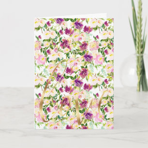 Cartão Girly Pink Peach Purple Burgundy Watercolor Floral