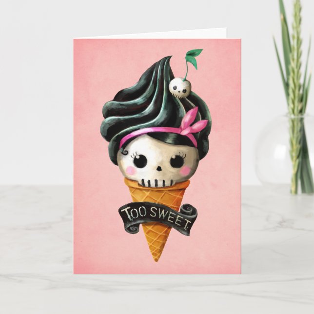 Cartão Girly Skull Sorvete Cone (Frente)