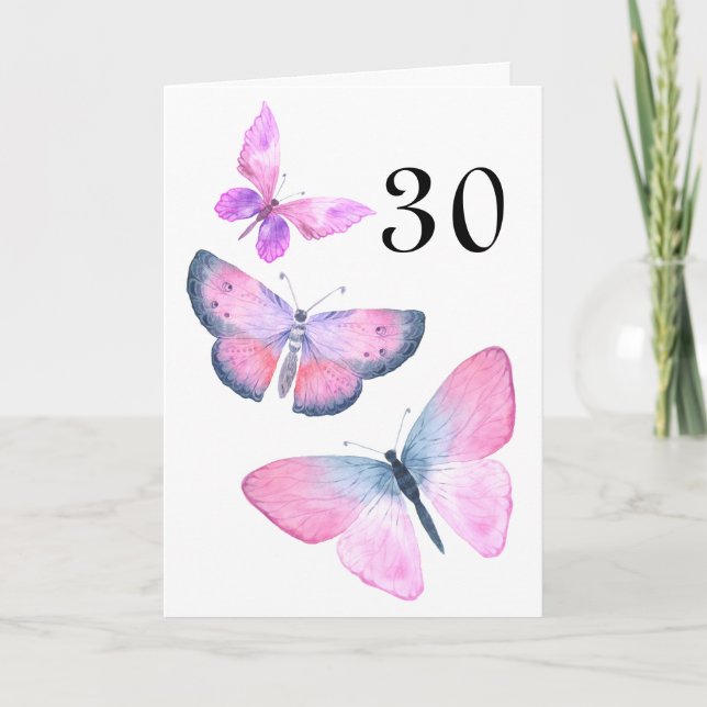 Cartão Girthday Pink Butterfly Color A Qualquer Ano (Frente)