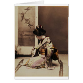 Cartão Gisha japonesa tocando o shamisen