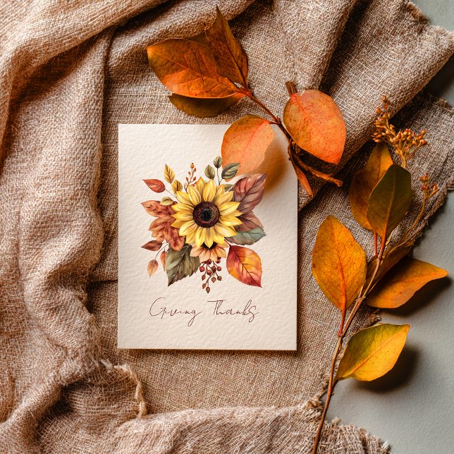 Cartão Giving Thanks Sunflower & Leaves Card (Criador carregado)