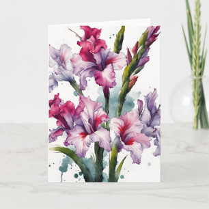 Cartão Gladiolus - Flores aquarela