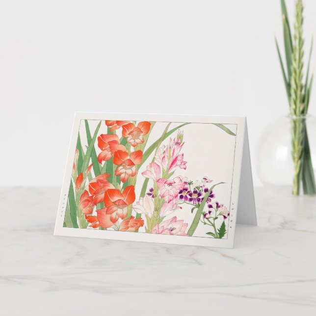 Cartão Gladiolus, Schizanthus, de Tanigami Konan (Frente)