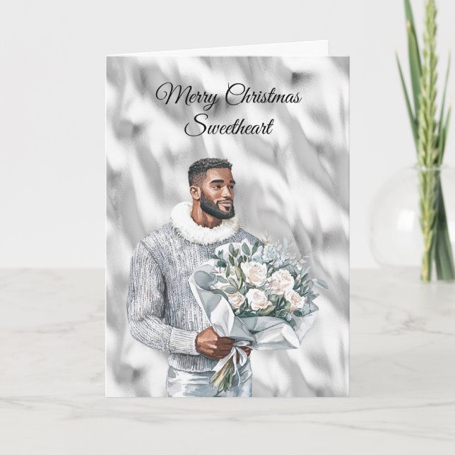 Cartão Glam Black Guy Silver Christmas (Frente)