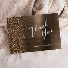 Cartão Glam Bronze Metallic Wedding Flat Thank You