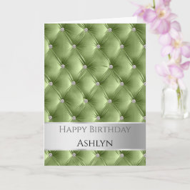Cartão Glam Chic Sage Green Faux Velvet Silver Aniversári