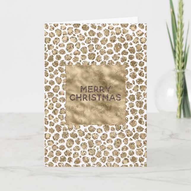 Cartão Glam Dourado Branco Glitter Glitter Leopardo Natal (Frente)