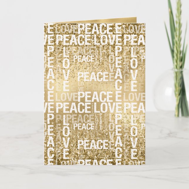 Cartão Glam Dourado Peace Love Glitter (Frente)