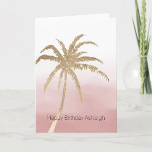 Cartão Glam Dourado Tropical Palm Pink ombre