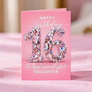 Cartão Glam Pink Diamante Brilho Aniversário de 16 anos