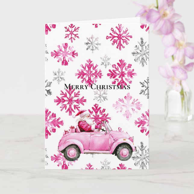 Cartão Glam Santa Pink Car Christmas Snowflakes (Orquídea)