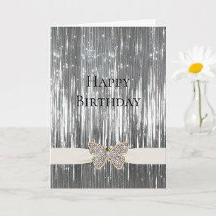 Cartão Glam Silver Tinsel Jeweled Butfly