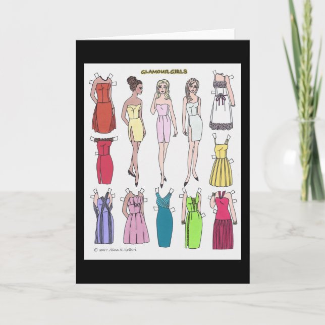 Cartão Glamor Girls Paper Doll Vazio Greeting Card (Frente)