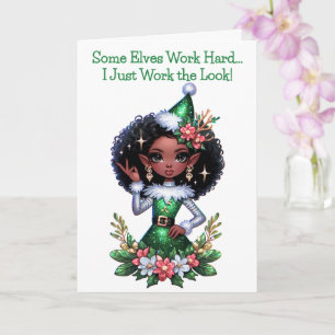 Cartão Glamorosa Elf de Natal Afro-Americano