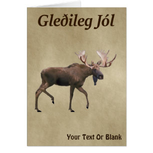 Cartão Gleðileg Jól - Bull Moose Em Papel Antigo