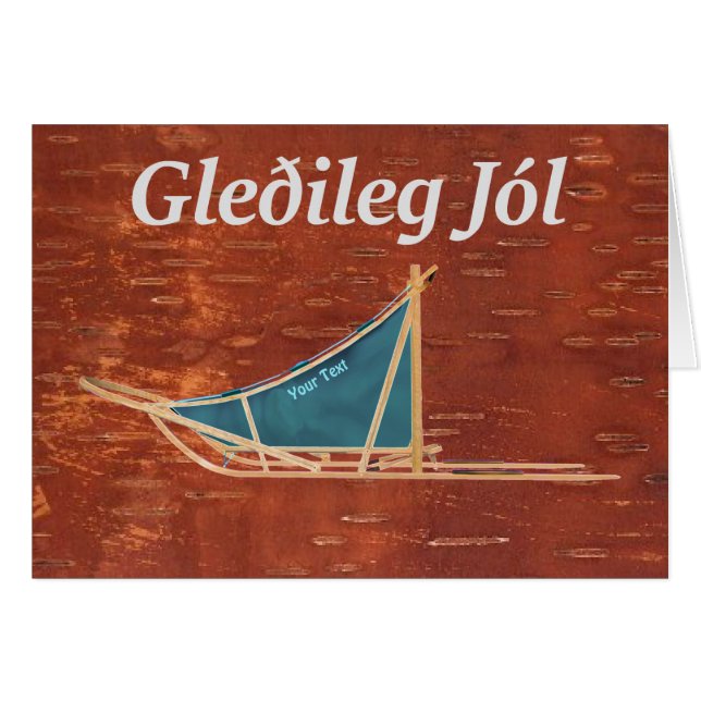 Cartão Gleðileg Jól - Cães Sled (Frente Horizontal)