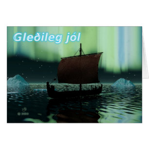 Cartão Gleðileg Jól - Luzes De Viking E De Norte
