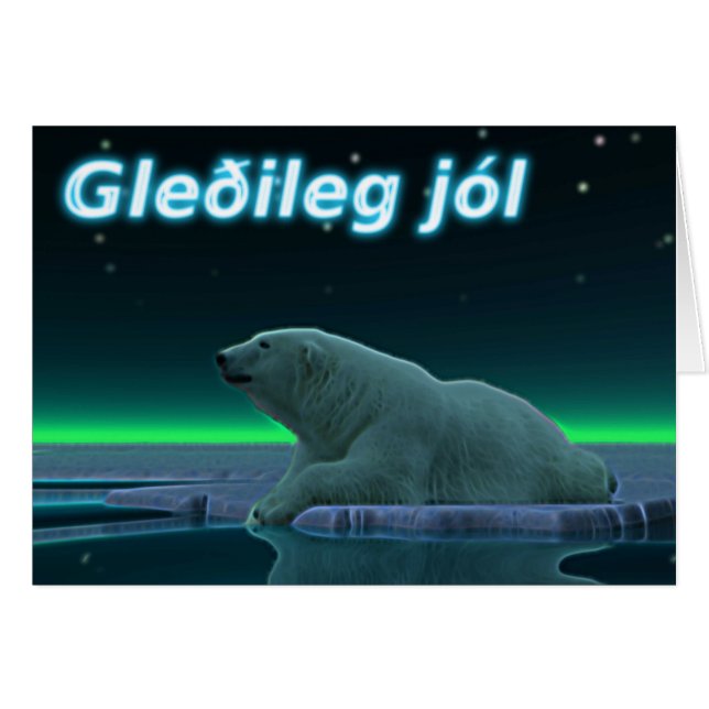 Cartão Gleðileg Jól - Urso Polar De Borda Do Gelo (Frente Horizontal)