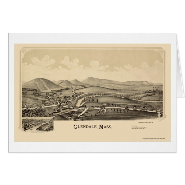 Cartão Glendale, mapa panorâmico das MÃES - 1890 (Frente Horizontal)