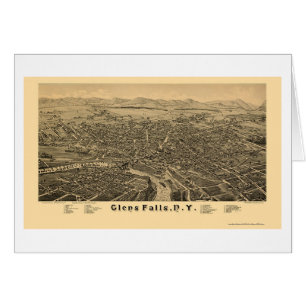 Cartão Glens Falls, mapa panorâmico de NY - 1884