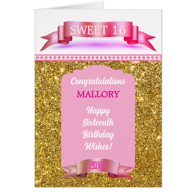 Cartão Glitsy! Personalized Sweet 16 Birthday Card (Frente)