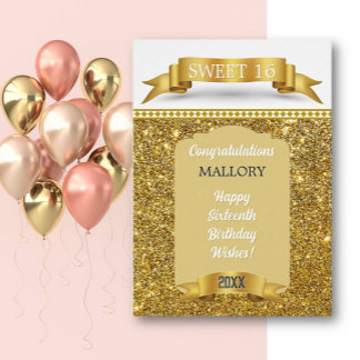 Cartão Glitsy! Personalized Sweet 16 Birthday Card
