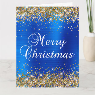 Cartão Glitter Dourado Azul Real Folheado Grande Feliz Na