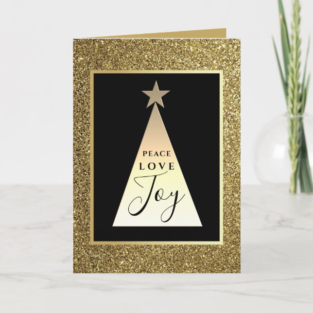 Cartão Glitter Dourado e Natal Feriado Preto (Frente)