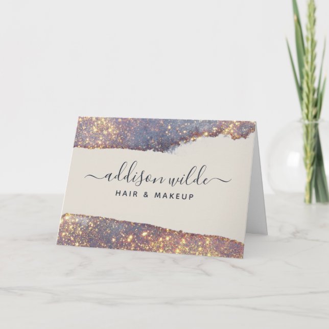 Cartão Glitter Dourado Glam Roxo Iridescente Obrigado (Frente)