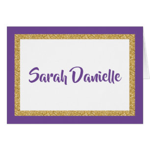 Cartão Glitter roxo e Dourado Obrigado
