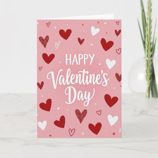 Cartão Glitter Valentine Hearts Day Card (Frente)