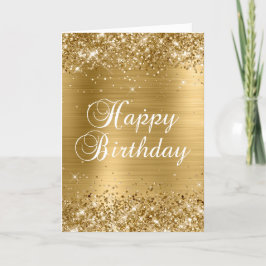 Cartão Glittery Dourado Folha 2 Feliz Aniversário