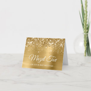 Cartão Glittery Dourado Mazel Tov na sua Bat Mitzvah
