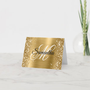 Cartão Glittery Dourado Metallic Foil Monograma Chique
