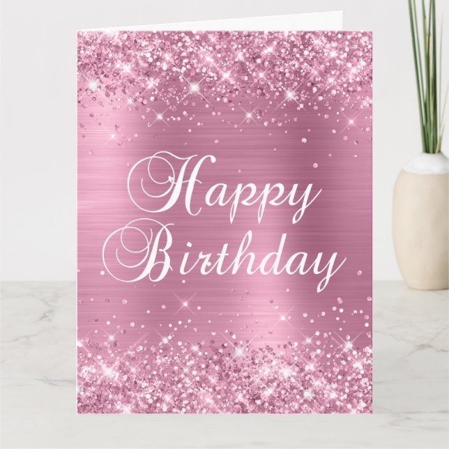 Cartão Glittery Dusty Pink Big Happy Birday (Frente)