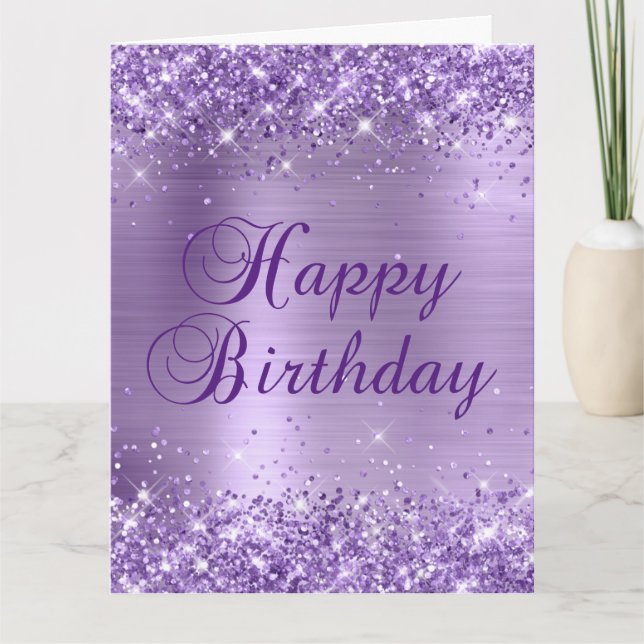 Cartão Glittery Light Purple Foil Big Happy Birday (Frente)