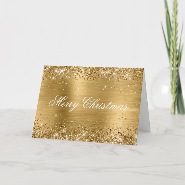 Cartão Glittery Metallic Gold Family Photo (Frente)