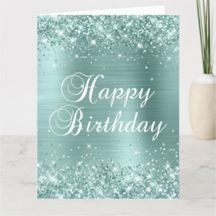 Cartão Glittery Pale Turquoise Big Happy Birday