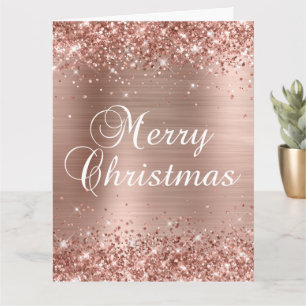 Cartão Glittery Rose Gold Foil Grande Feliz Natal