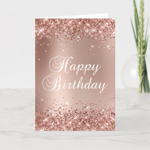 Cartão Glittery Rose Gold Glam Gradiente Feliz Aniversári