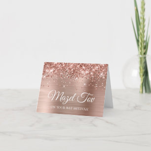 Cartão Glittery Rose Gold Mazel Tov na sua Bat Mitzvah