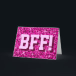 Cartão Glitz "BFF cor-de-rosa!" "Cartão de cumprimentos<br><div class="desc">Cartão de cumprimentos com um design impresso moderno com as estrelas dispersadas sobre do "um fundo do teste padrão do olhar sequin" e um "BFF estilizados!" escrito nas máscaras do rosa. Um design customizável para que você personalize com seus próprios texto, imagens e ideias. Note por favor isto é uma...</div>